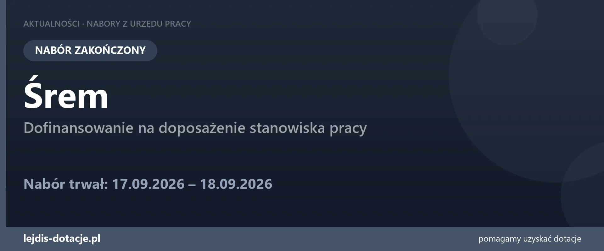PUP Śrem zakończył nabór — dofinansowanie na doposażenie stanowiska pracy (18 września 2026)