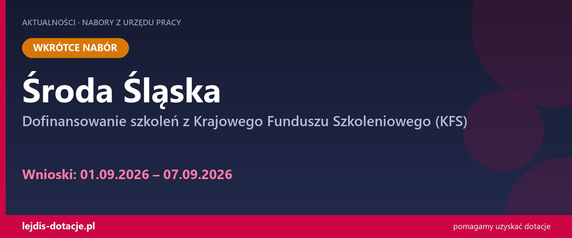 PUP Środa Śląska ogłasza nabór — dofinansowanie szkoleń z Krajowego Funduszu Szkoleniowego (1 września 2026)