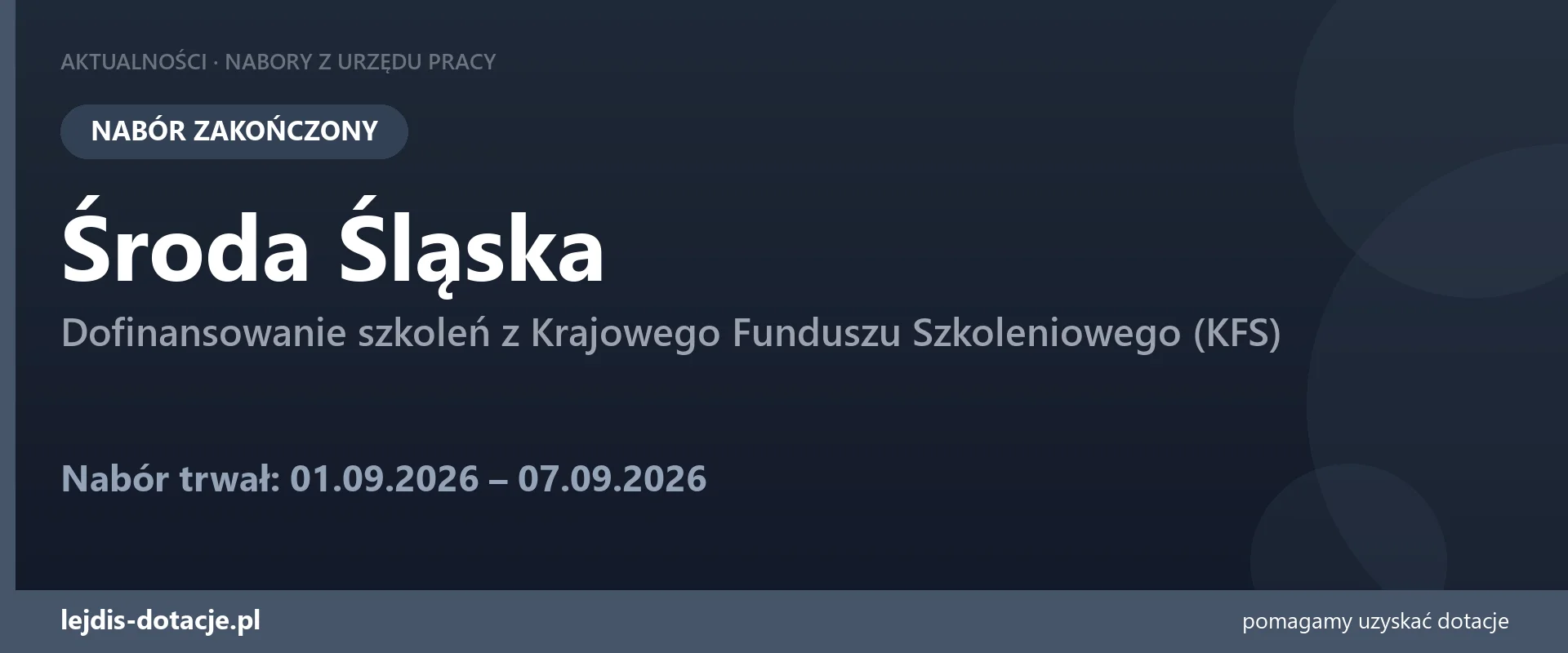 PUP Środa Śląska zakończył nabór — dofinansowanie szkoleń z Krajowego Funduszu Szkoleniowe (7 września 2026)