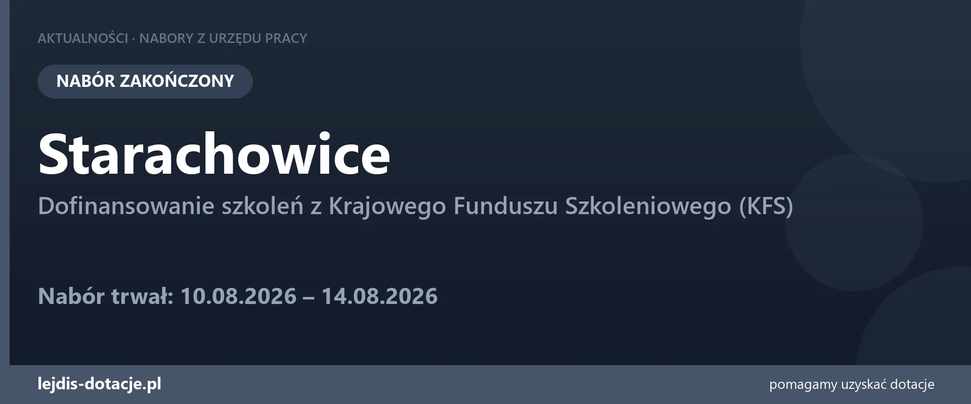 PUP Starachowice zakończył nabór — dofinansowanie szkoleń z Krajowego Funduszu Szkoleniowe (14 sierpnia 2026)