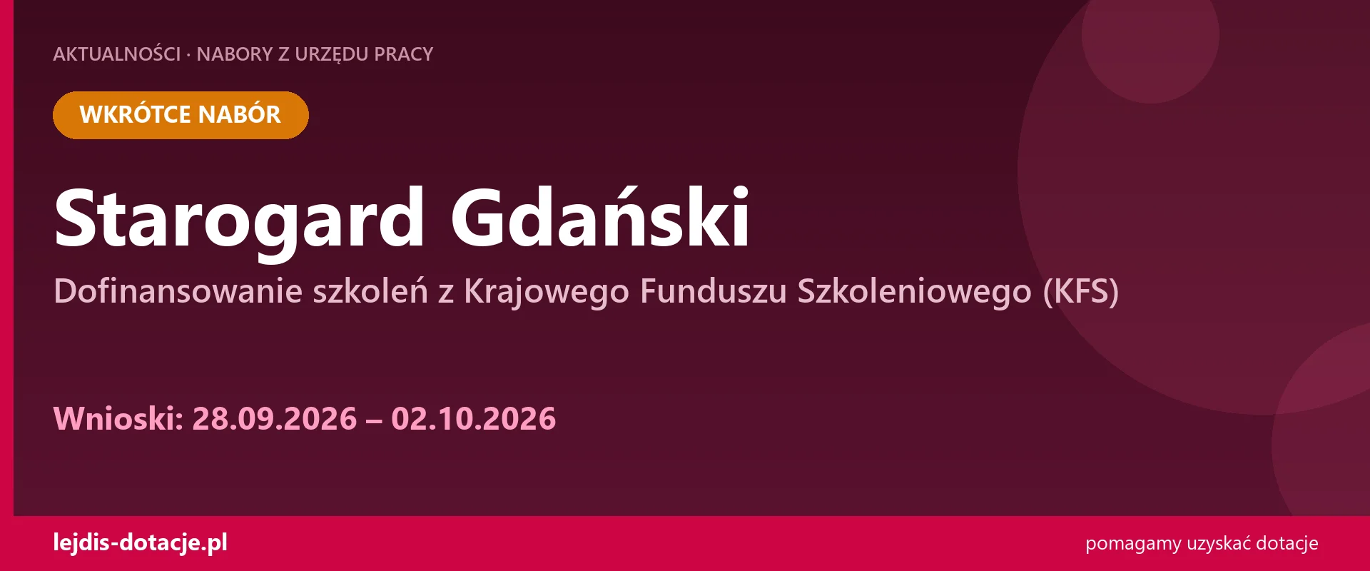 PUP Starogard Gdański ogłasza nabór — dofinansowanie szkoleń z Krajowego Funduszu Szkoleni (28 września 2026)