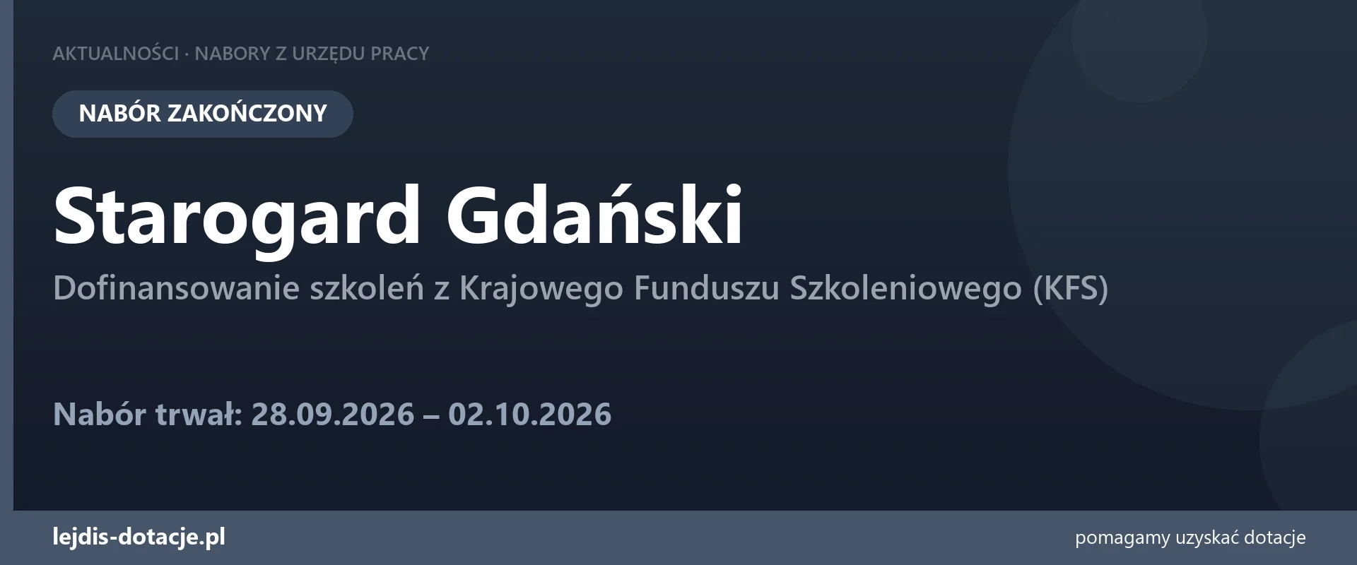 PUP Starogard Gdański zakończył nabór — dofinansowanie szkoleń z Krajowego Funduszu Szkole (2 października 2026)