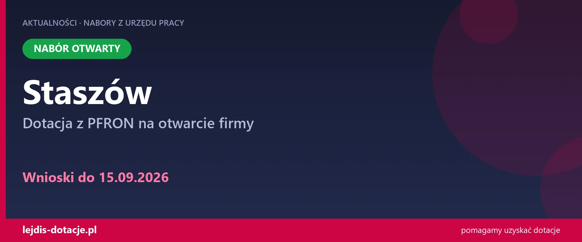 PUP Staszów przyjmuje wnioski — dotacja z PFRON na otwarcie firmy (15 września 2026)