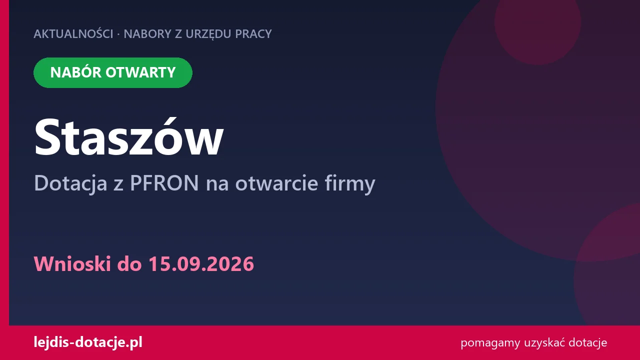 PUP Staszów przyjmuje wnioski — dotacja z PFRON na otwarcie firmy (15 września 2026)