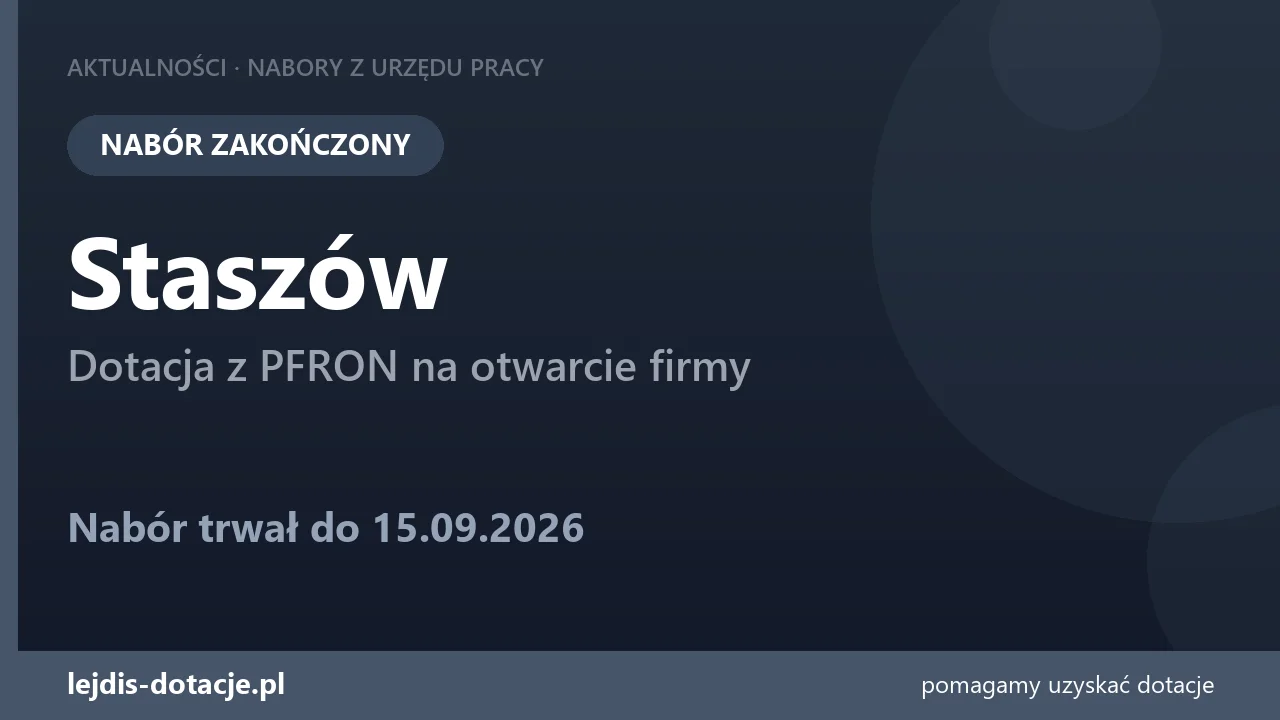PUP Staszów zakończył nabór — dotacja z PFRON na otwarcie firmy (15 września 2026)