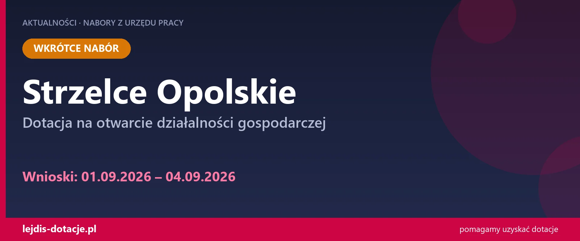PUP Strzelce Opolskie ogłasza nabór — dotacja na otwarcie działalności gospodarczej (1 września 2026)