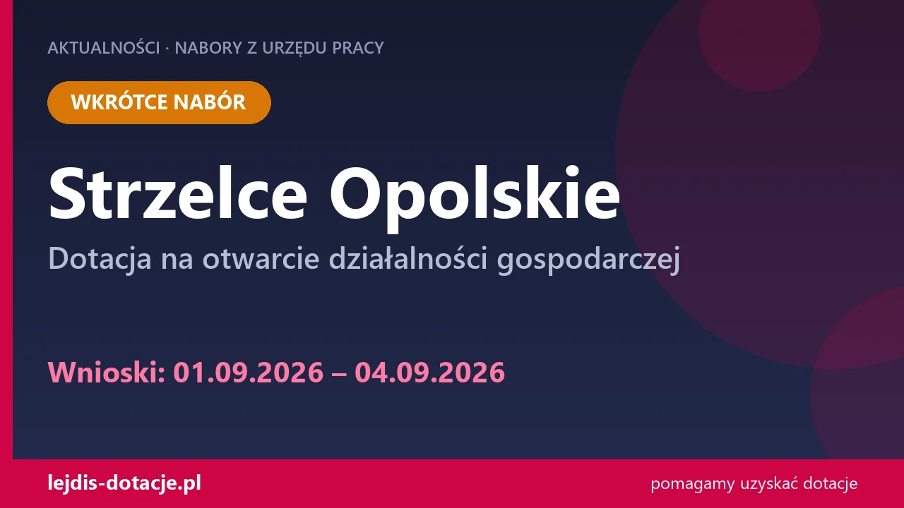 PUP Strzelce Opolskie ogłasza nabór — dotacja na otwarcie działalności gospodarczej (1 września 2026)