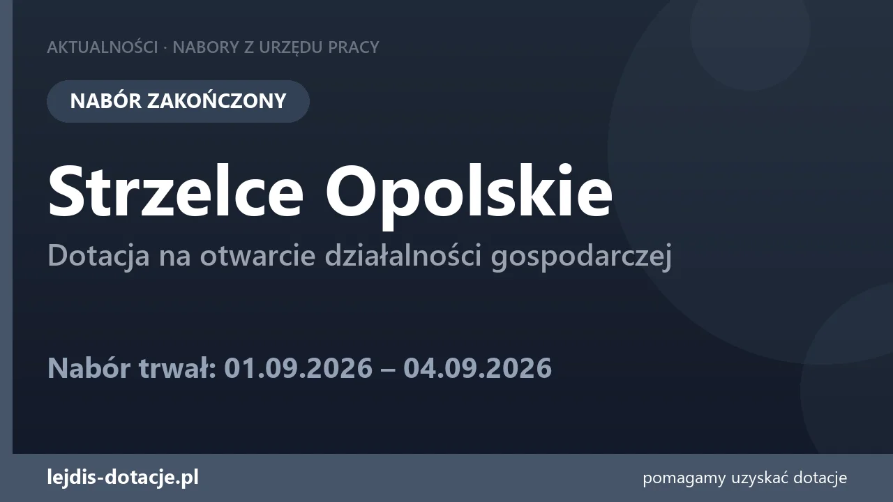 PUP Strzelce Opolskie zakończył nabór — dotacja na otwarcie działalności gospodarczej (4 września 2026)
