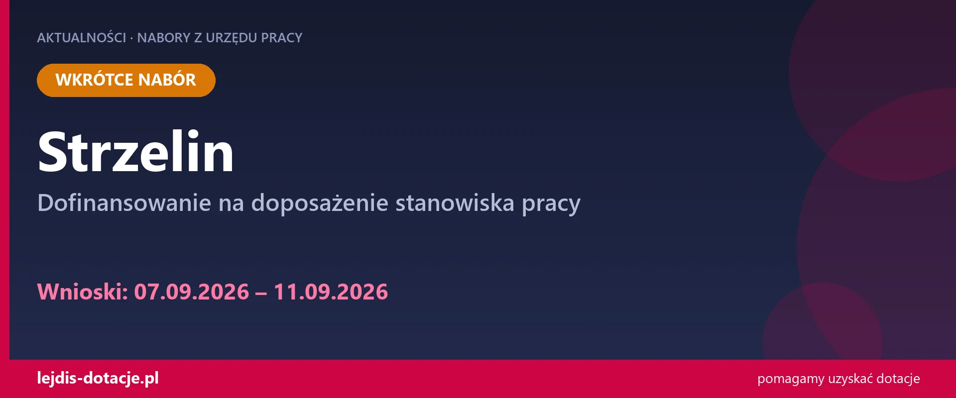 PUP Strzelin ogłasza nabór — dofinansowanie na doposażenie stanowiska pracy (7 września 2026)