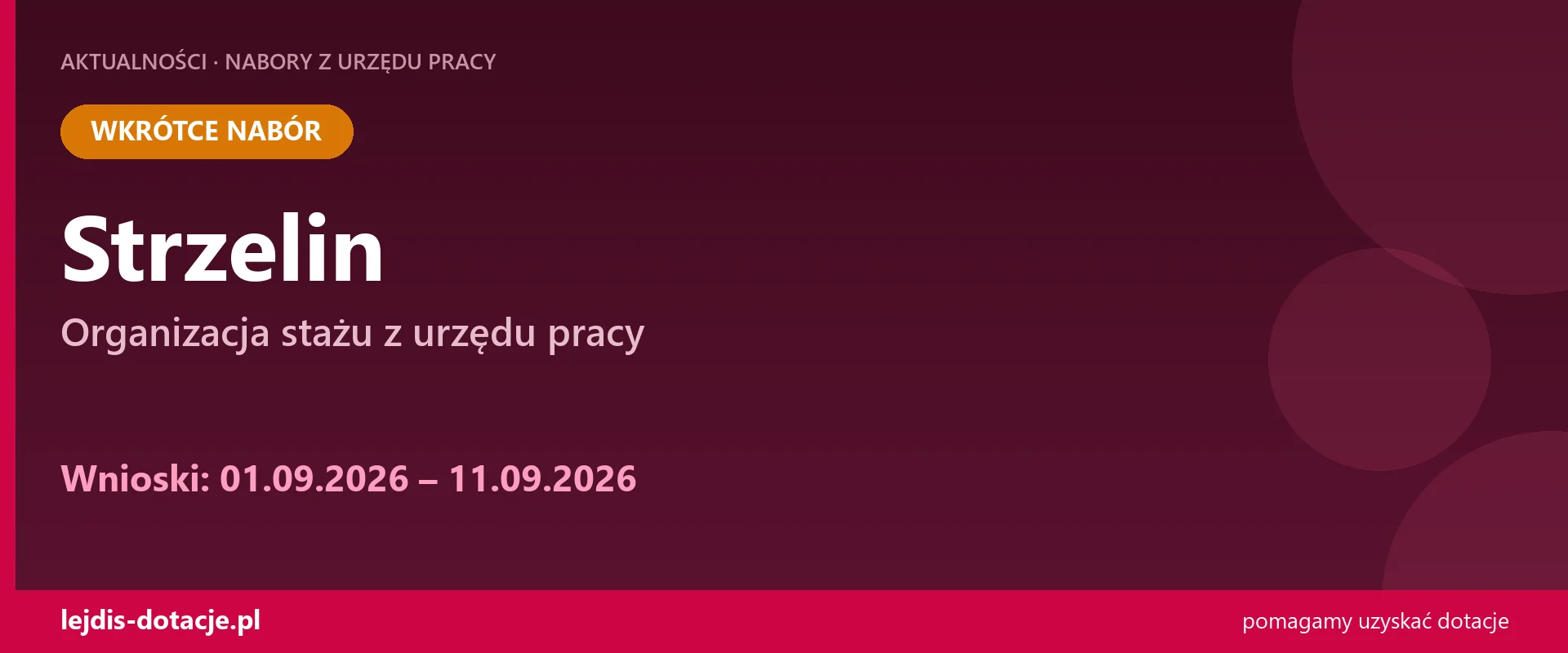 PUP Strzelin ogłasza nabór — organizacja stażu z urzędu pracy (1 września 2026)