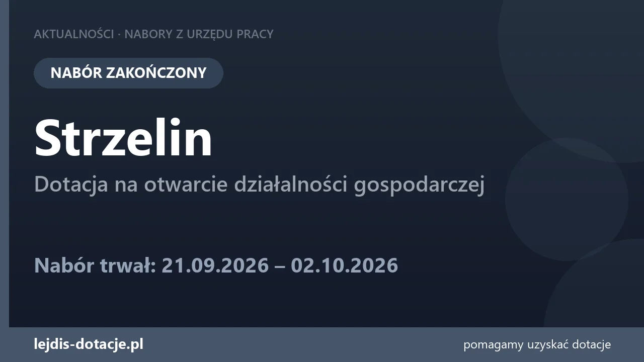 PUP Strzelin zakończył nabór — dotacja na otwarcie działalności gospodarczej (2 października 2026)