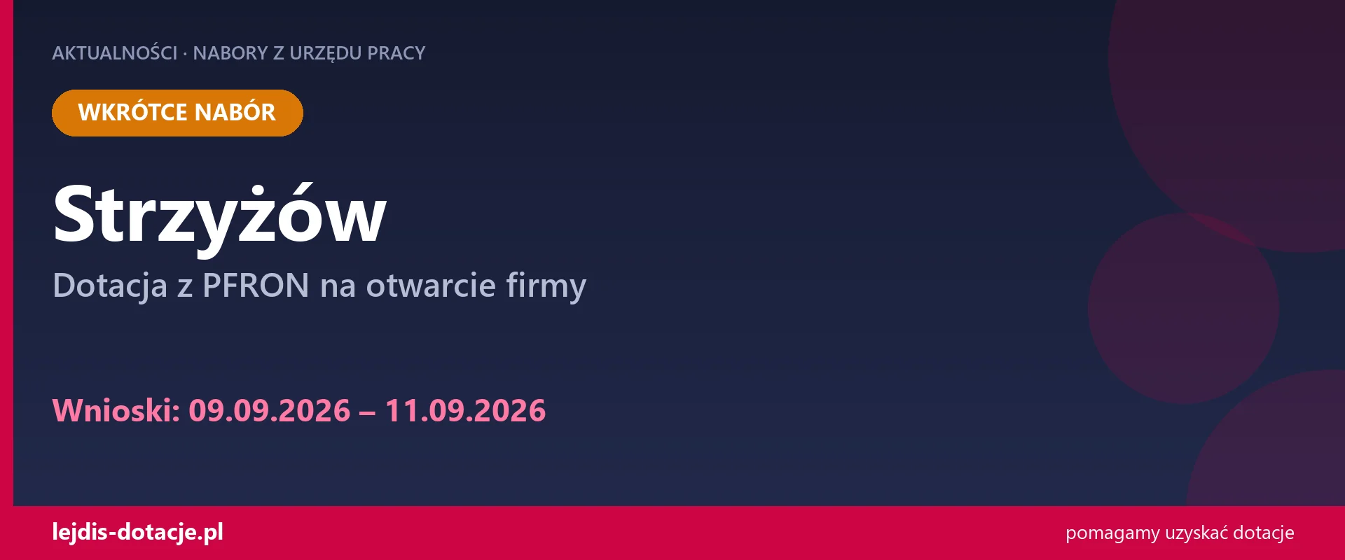 PUP Strzyżów ogłasza nabór — dotacja z PFRON na otwarcie firmy (9 września 2026)