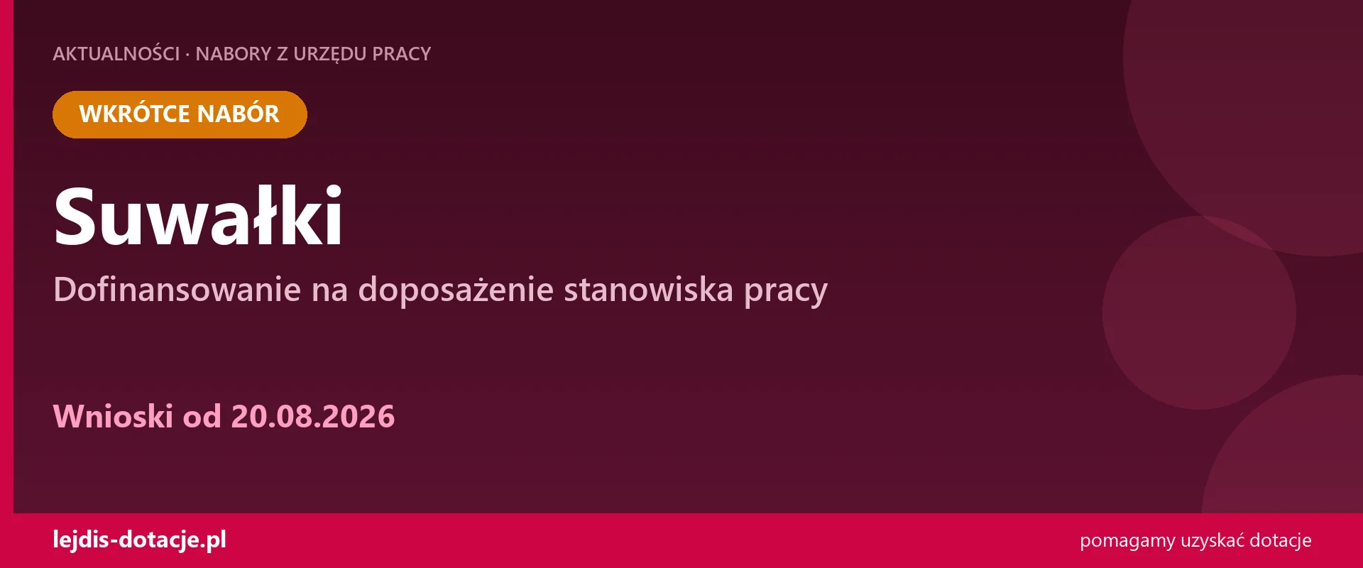 PUP Suwałki ogłasza nabór — dofinansowanie na doposażenie stanowiska pracy (20 sierpnia 2026)