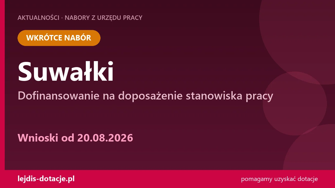 PUP Suwałki ogłasza nabór — dofinansowanie na doposażenie stanowiska pracy (20 sierpnia 2026)