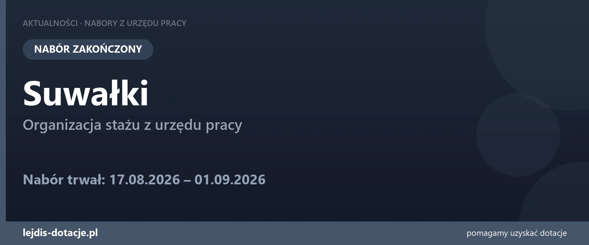 PUP Suwałki zakończył nabór — organizacja stażu z urzędu pracy (1 września 2026)