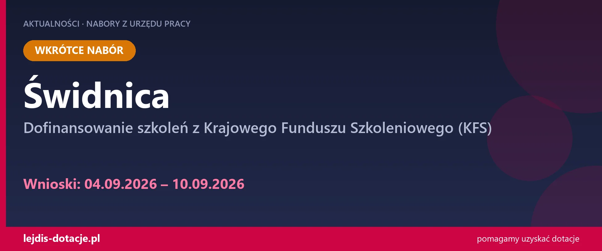PUP Świdnica ogłasza nabór — dofinansowanie szkoleń z Krajowego Funduszu Szkoleniowego (KF (4 września 2026)