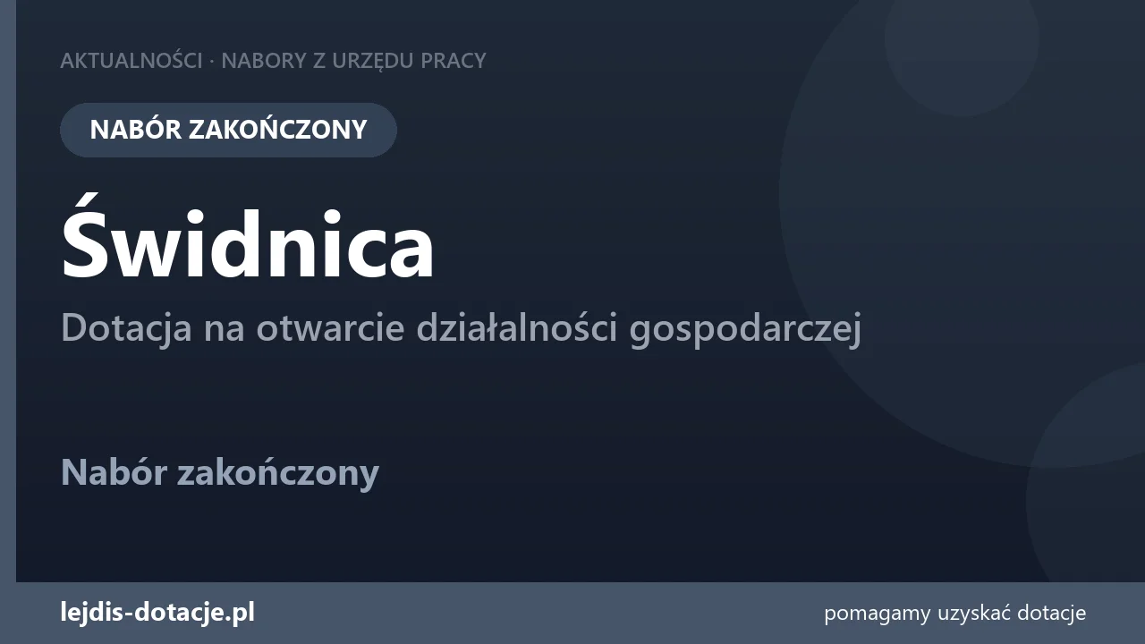 PUP Świdnica zakończył nabór — dotacja na otwarcie działalności gospodarczej (23 września 2026)