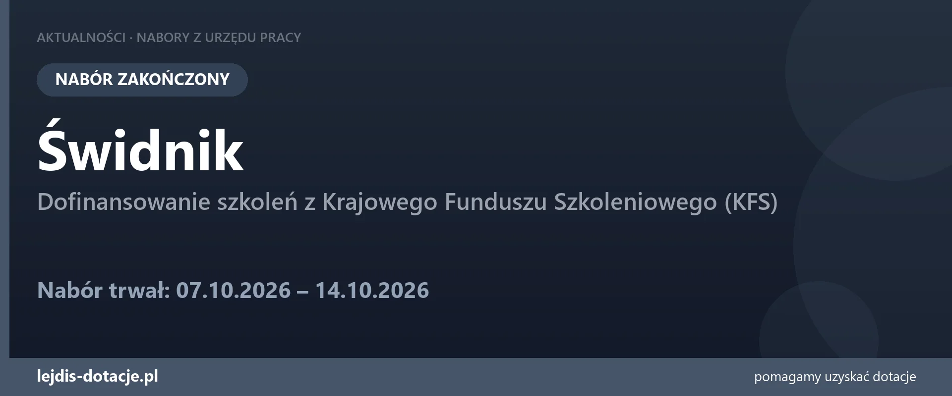 PUP Świdnik zakończył nabór — dofinansowanie szkoleń z Krajowego Funduszu Szkoleniowego (K (14 października 2026)