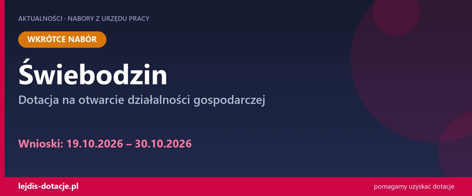 PUP Świebodzin ogłasza nabór — dotacja na otwarcie działalności gospodarczej (19 października 2026)