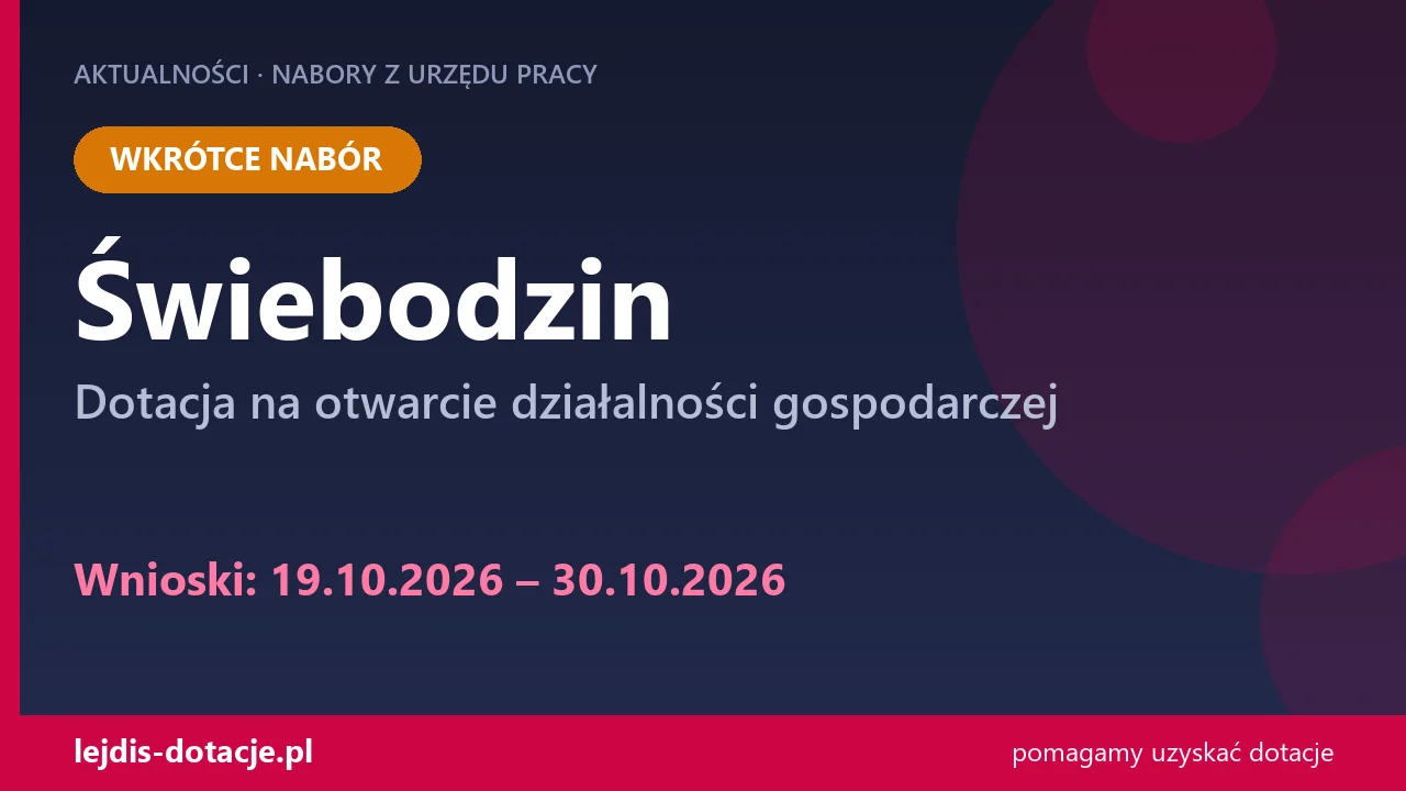 PUP Świebodzin ogłasza nabór — dotacja na otwarcie działalności gospodarczej (19 października 2026)