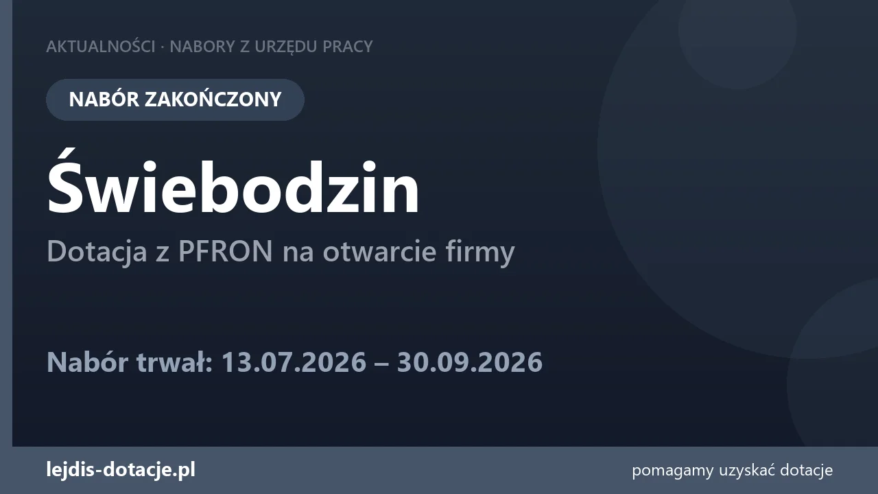 PUP Świebodzin zakończył nabór — dotacja z PFRON na otwarcie firmy (30 września 2026)