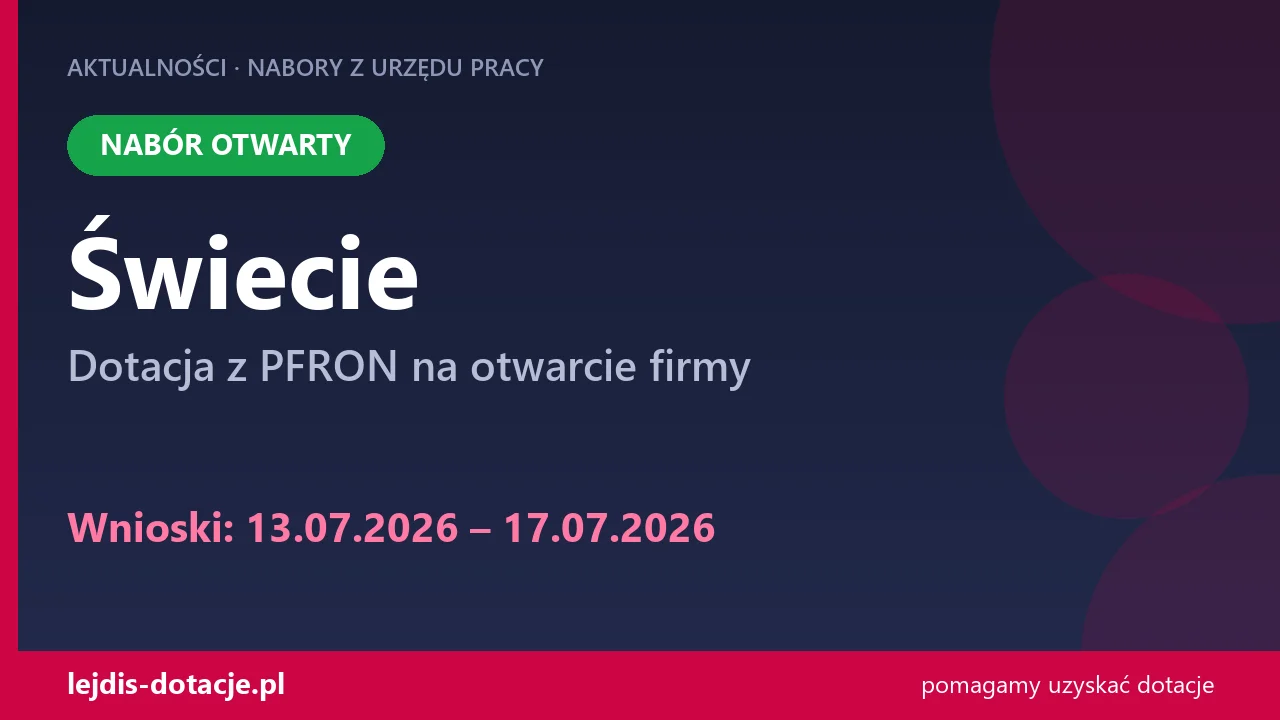 PUP Świecie przyjmuje wnioski — dotacja z PFRON na otwarcie firmy (13 lipca 2026)