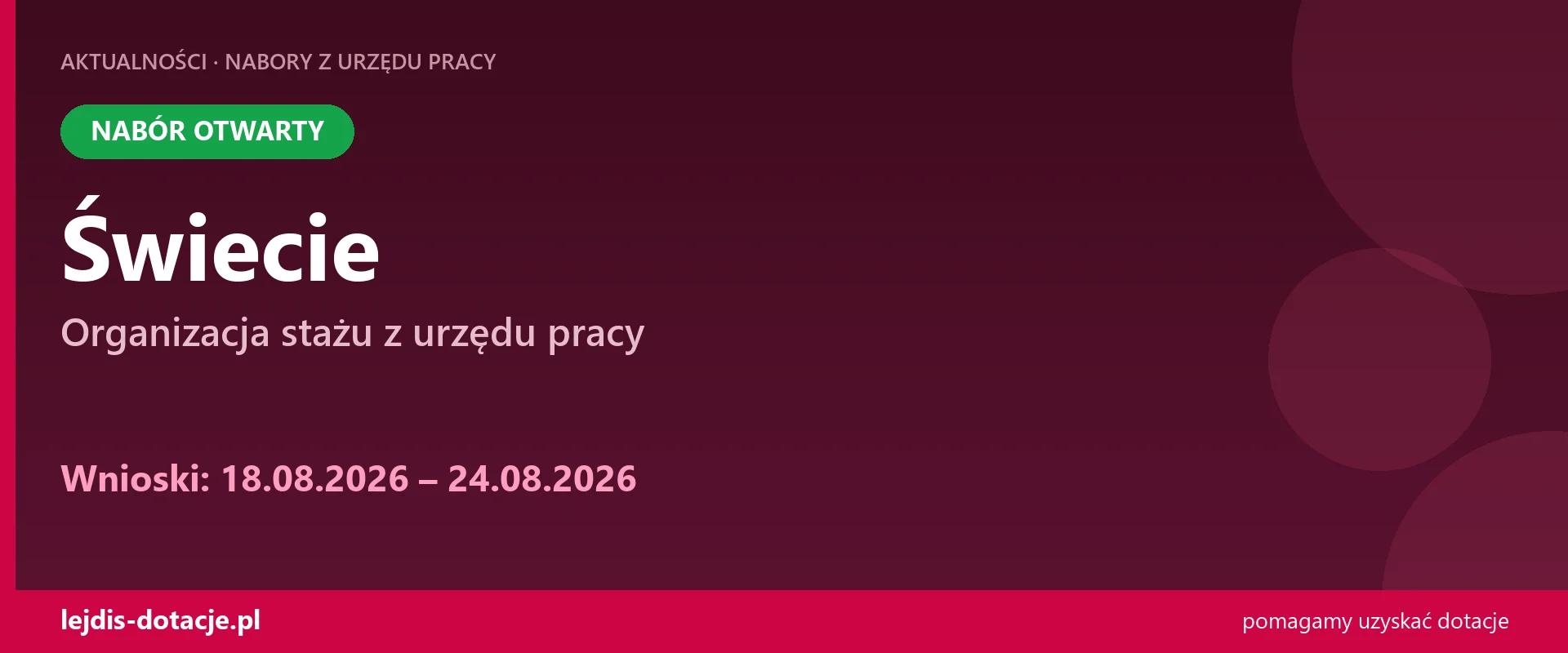 PUP Świecie przyjmuje wnioski — organizacja stażu z urzędu pracy (18 sierpnia 2026)
