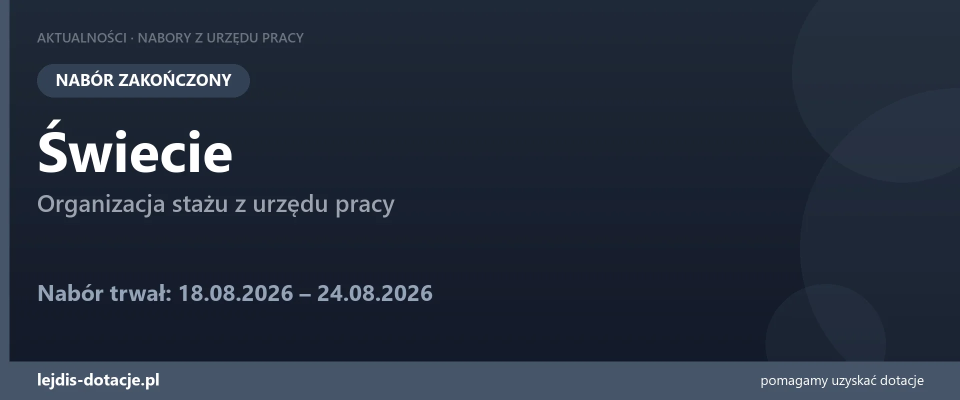 PUP Świecie zakończył nabór — organizacja stażu z urzędu pracy (24 sierpnia 2026)