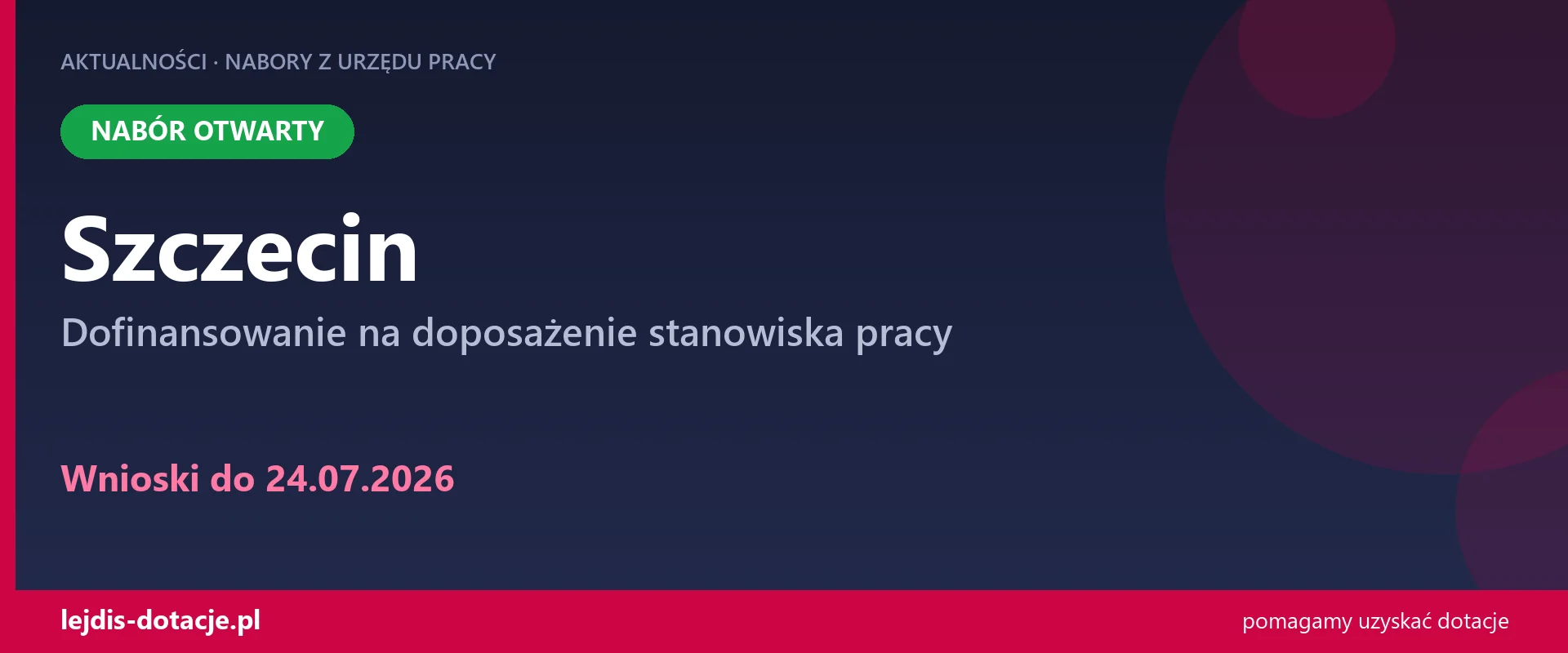 PUP Szczecin przyjmuje wnioski — dofinansowanie na doposażenie stanowiska pracy (24 lipca 2026)