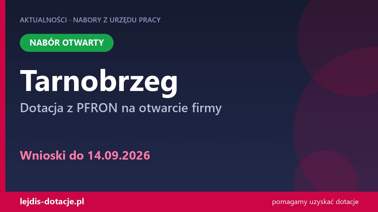 PUP Tarnobrzeg przyjmuje wnioski — dotacja z PFRON na otwarcie firmy (14 września 2026)