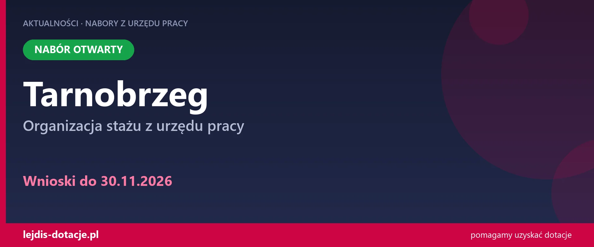 PUP Tarnobrzeg przyjmuje wnioski — organizacja stażu z urzędu pracy (30 listopada 2026)
