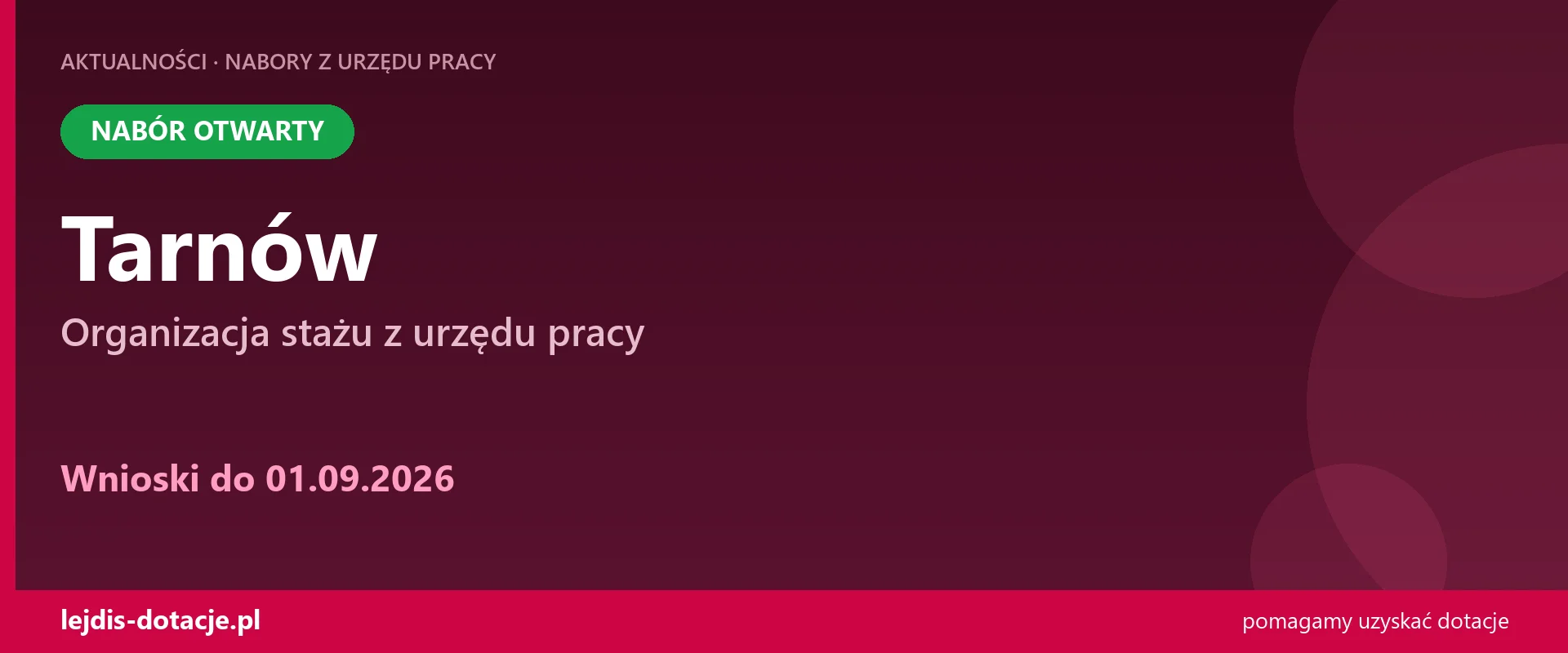 PUP Tarnów przyjmuje wnioski — organizacja stażu z urzędu pracy (1 września 2026)