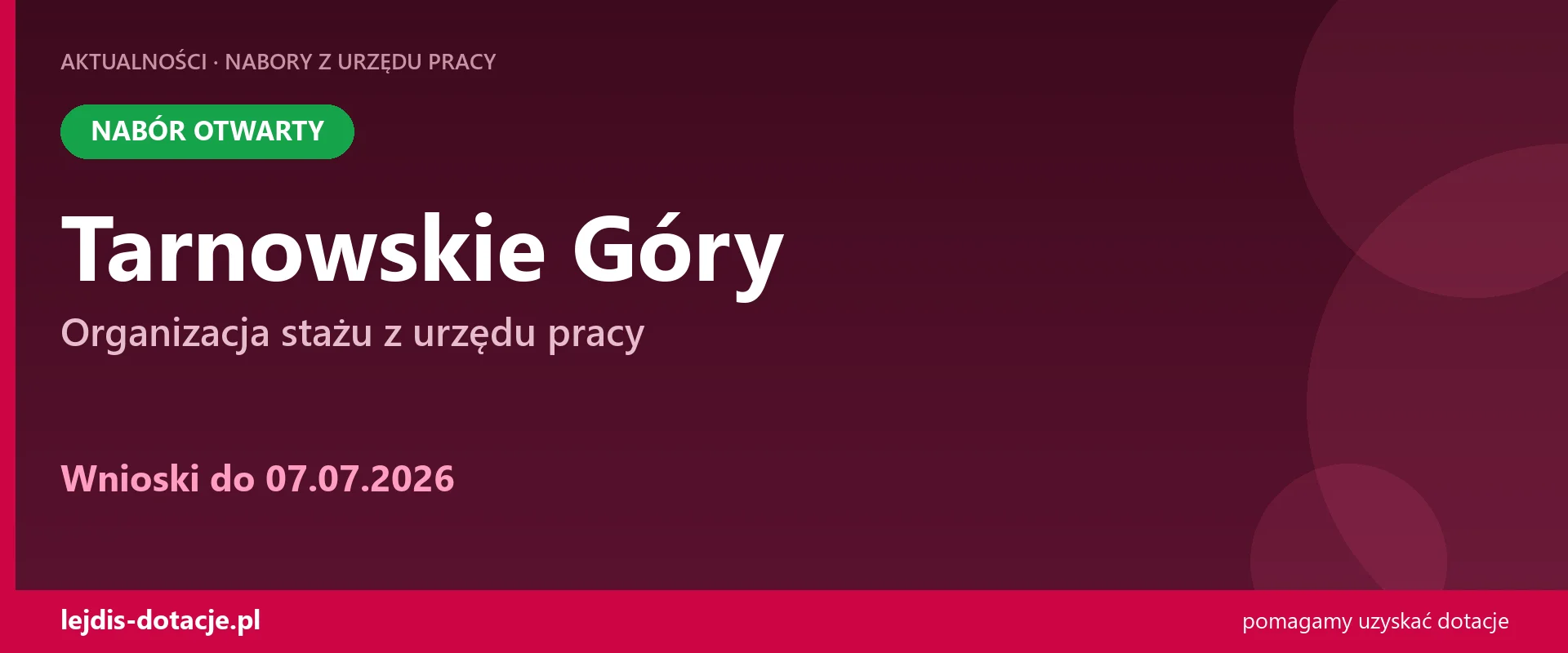 PUP Tarnowskie Góry przyjmuje wnioski — organizacja stażu z urzędu pracy (7 lipca 2026)