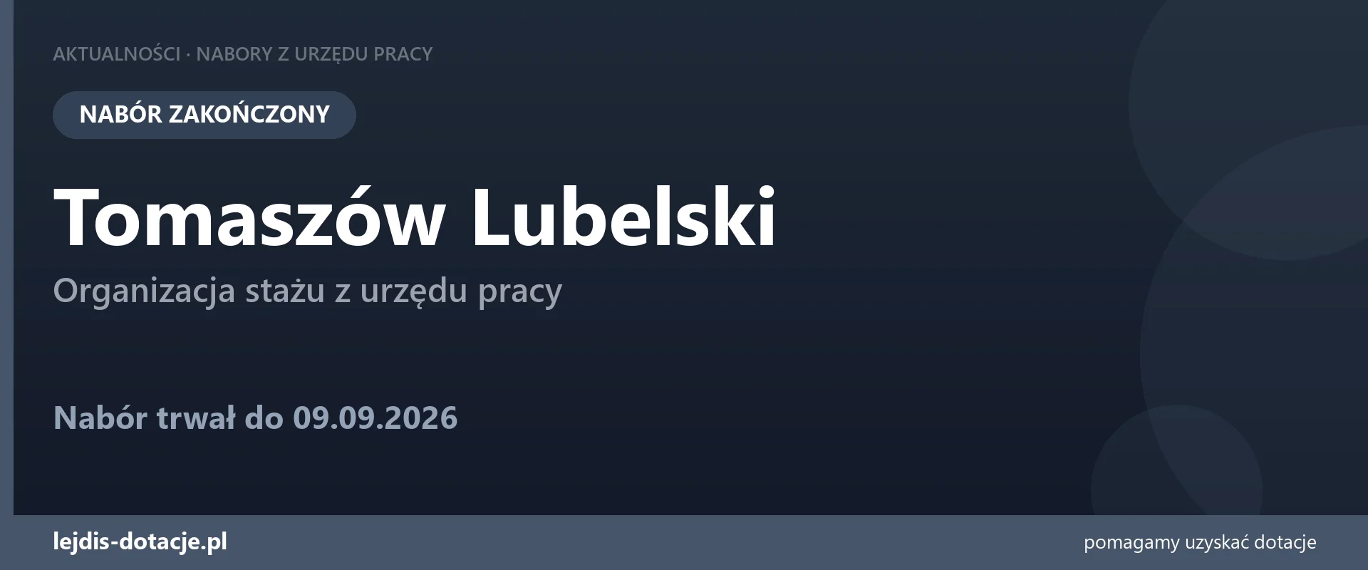 PUP Tomaszów Lubelski zakończył nabór — organizacja stażu z urzędu pracy (9 września 2026)