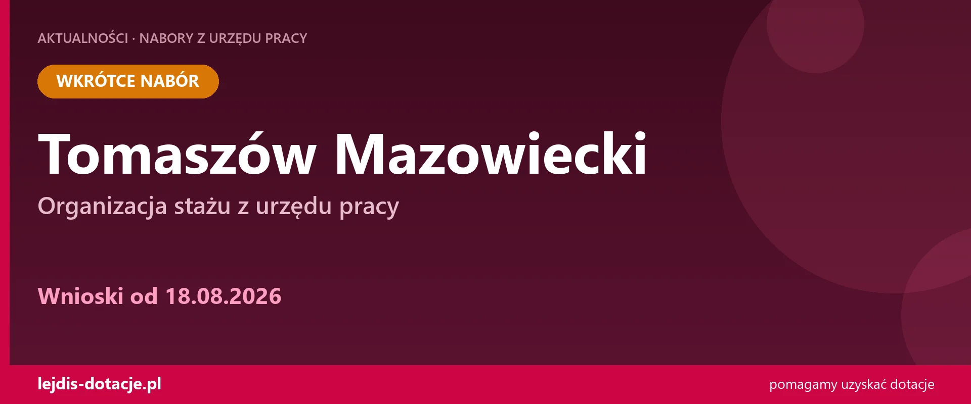 PUP Tomaszów Mazowiecki ogłasza nabór — organizacja stażu z urzędu pracy (18 sierpnia 2026)