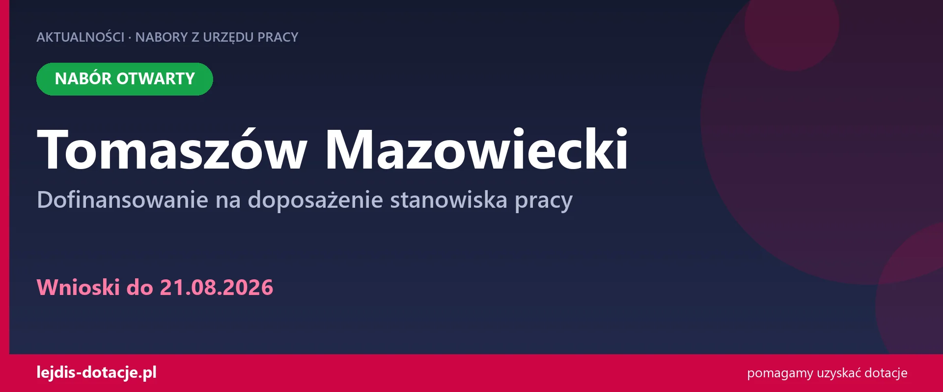 PUP Tomaszów Mazowiecki przyjmuje wnioski — dofinansowanie na doposażenie stanowiska pracy (21 sierpnia 2026)