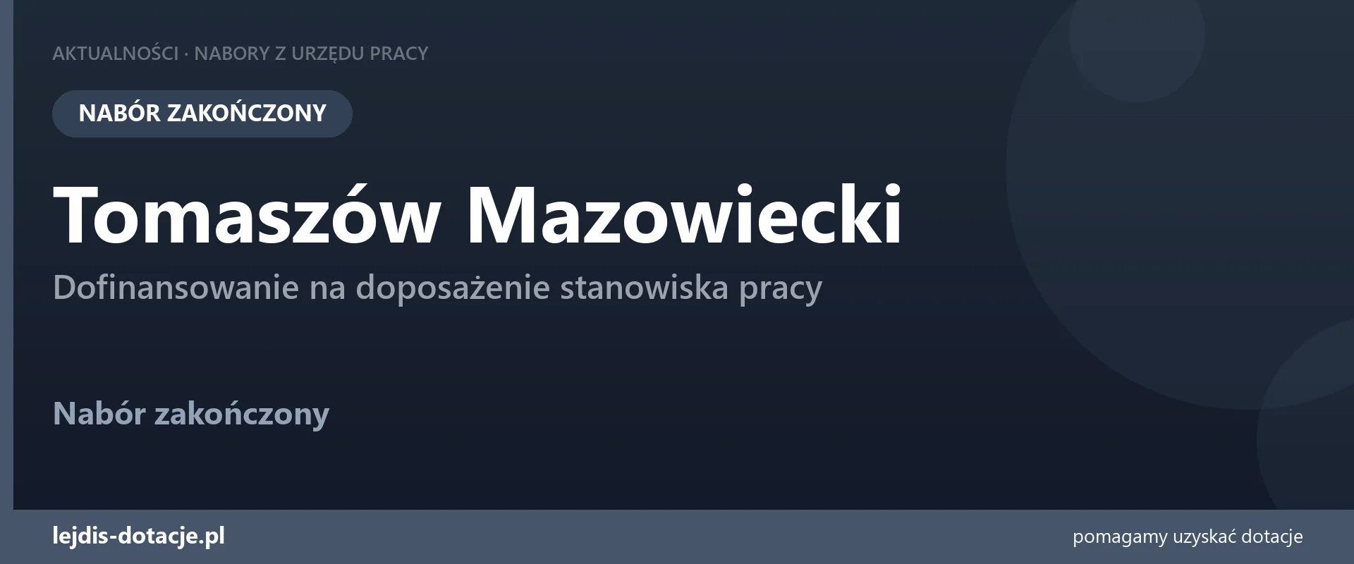 PUP Tomaszów Mazowiecki zakończył nabór — dofinansowanie na doposażenie stanowiska pracy (20 października 2026)