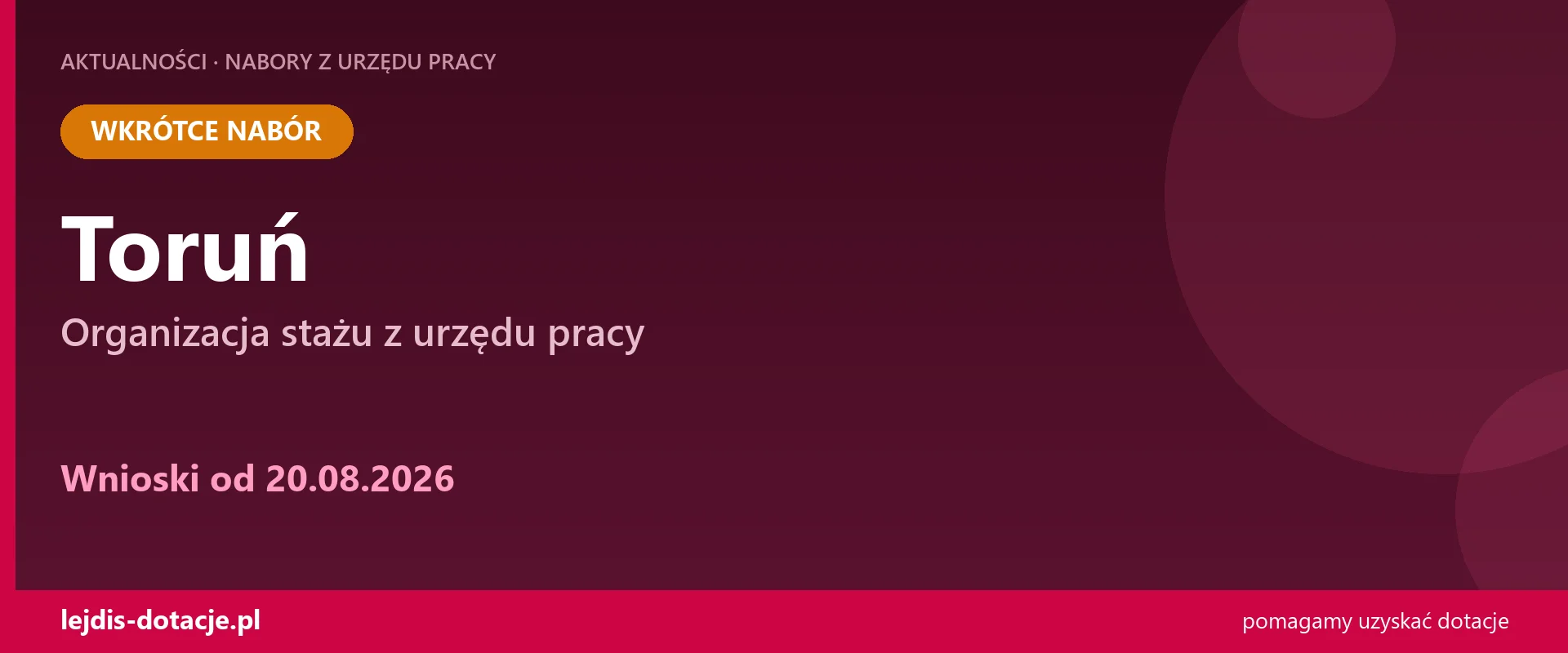 PUP Toruń ogłasza nabór — organizacja stażu z urzędu pracy (20 sierpnia 2026)