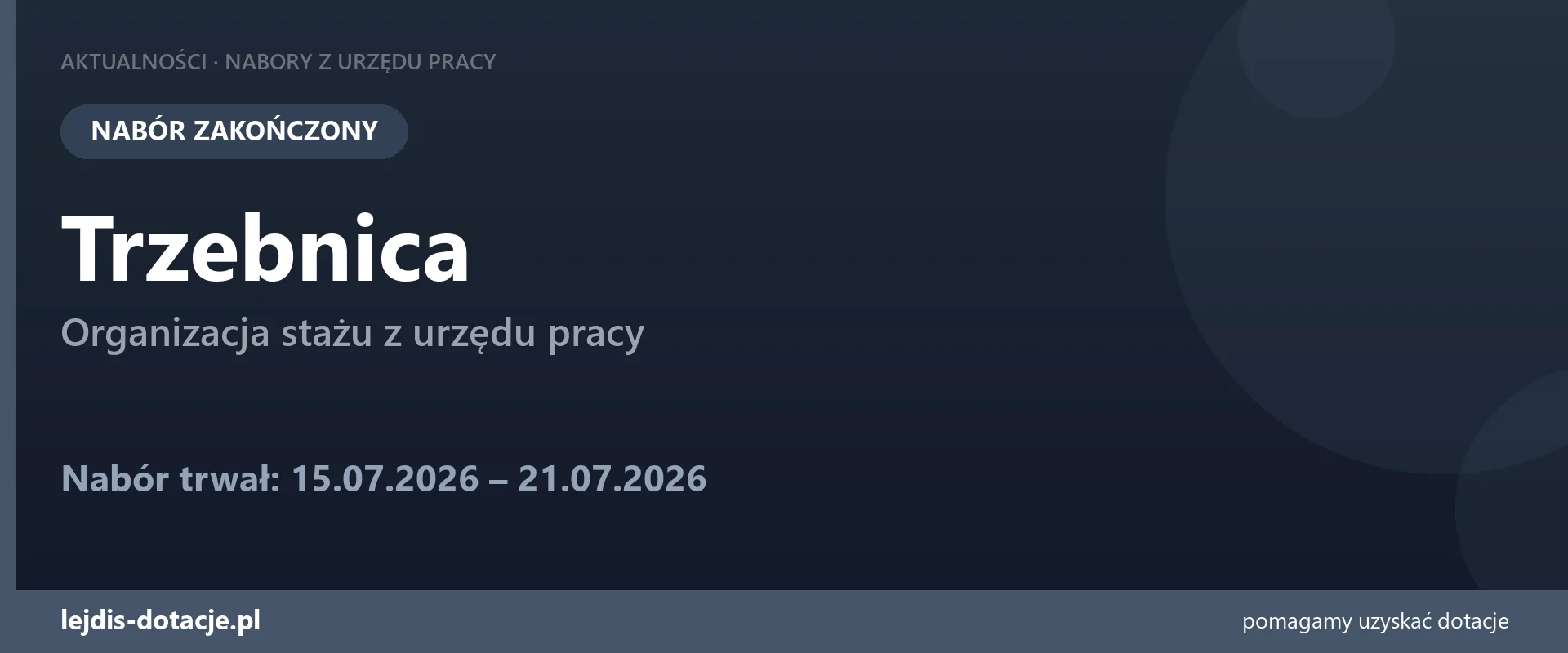 PUP Trzebnica zakończył nabór — organizacja stażu z urzędu pracy (21 lipca 2026)