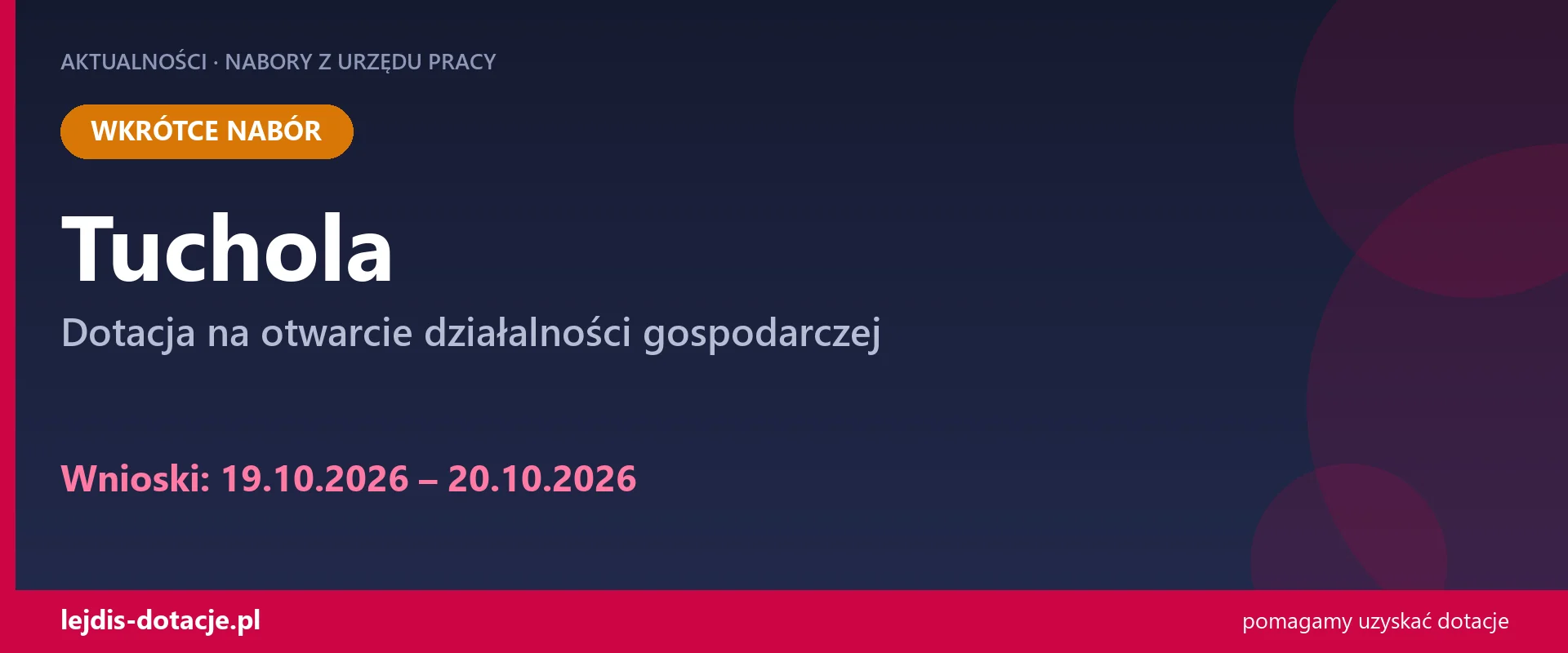 PUP Tuchola ogłasza nabór — dotacja na otwarcie działalności gospodarczej (19 października 2026)