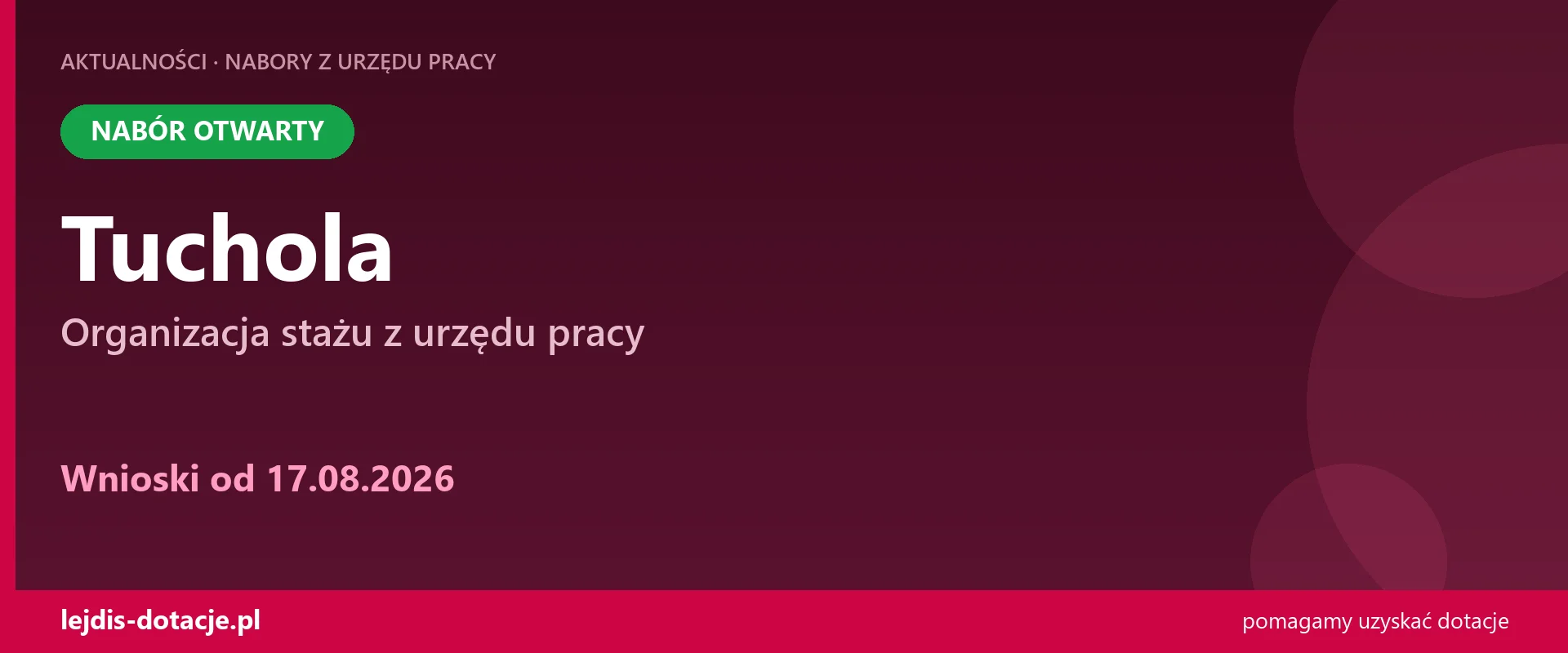 PUP Tuchola przyjmuje wnioski — organizacja stażu z urzędu pracy (17 sierpnia 2026)