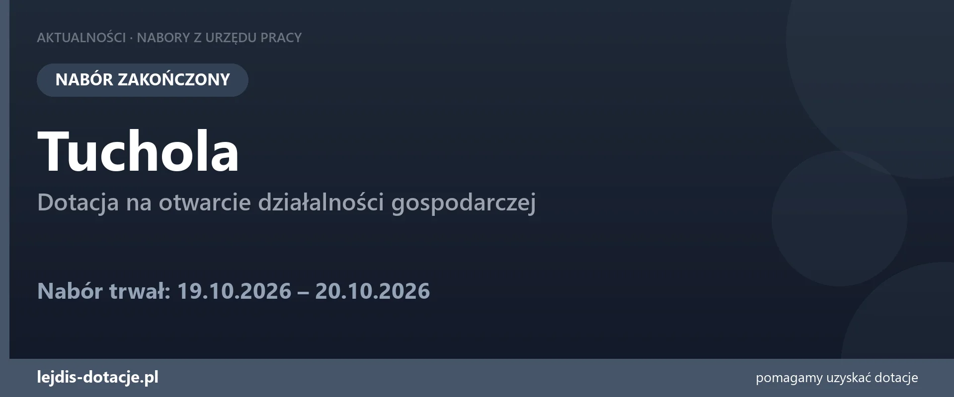 PUP Tuchola zakończył nabór — dotacja na otwarcie działalności gospodarczej (20 października 2026)