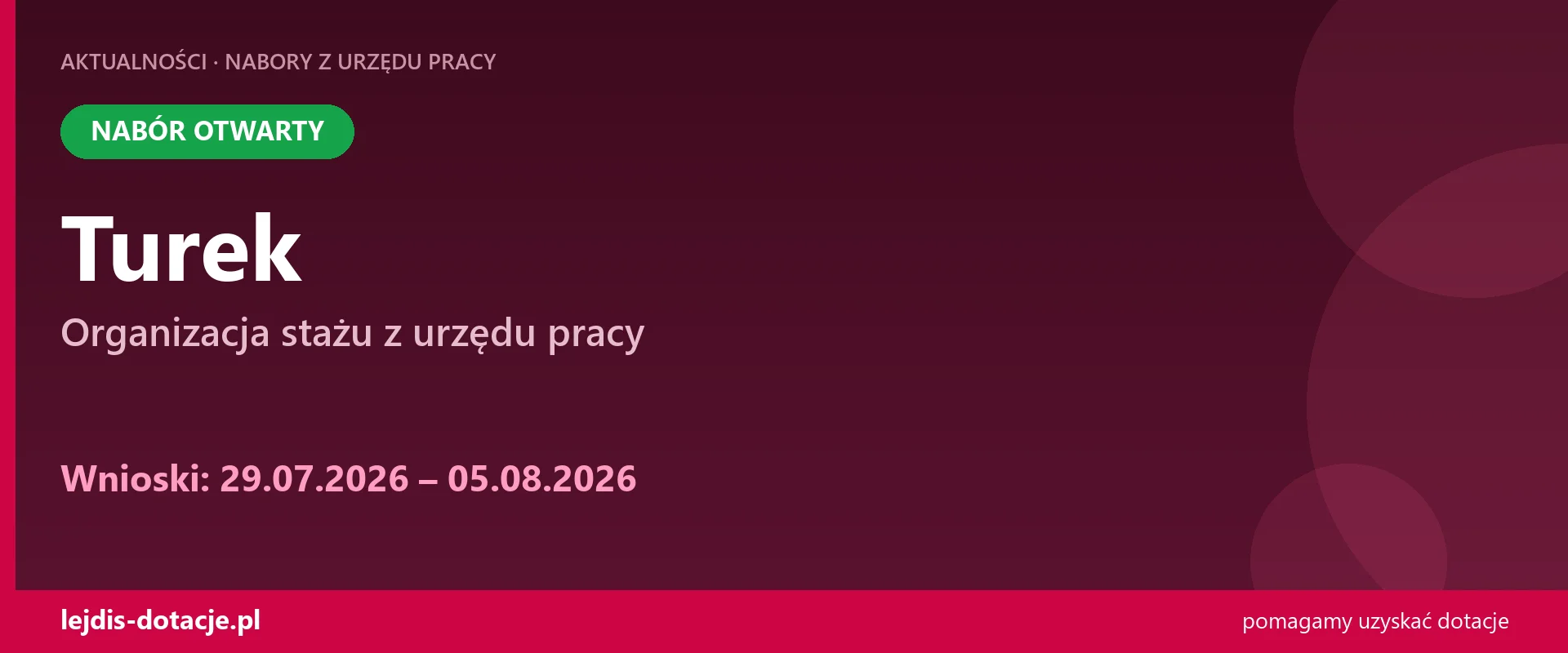 PUP Turek przyjmuje wnioski — organizacja stażu z urzędu pracy (29 lipca 2026)