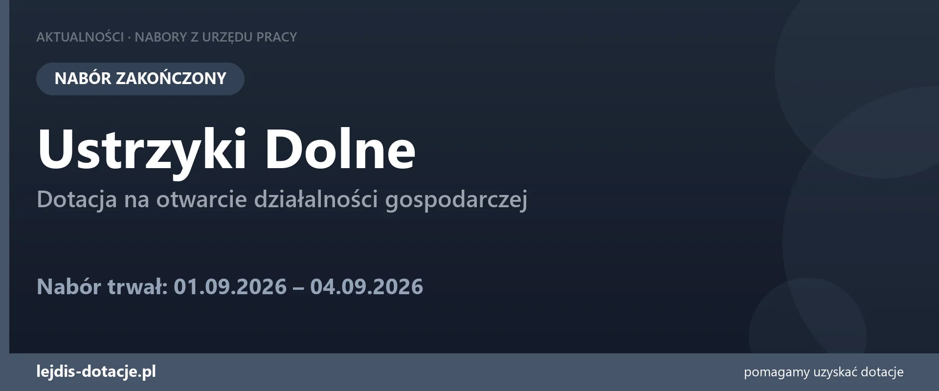 PUP Ustrzyki Dolne zakończył nabór — dotacja na otwarcie działalności gospodarczej (4 września 2026)