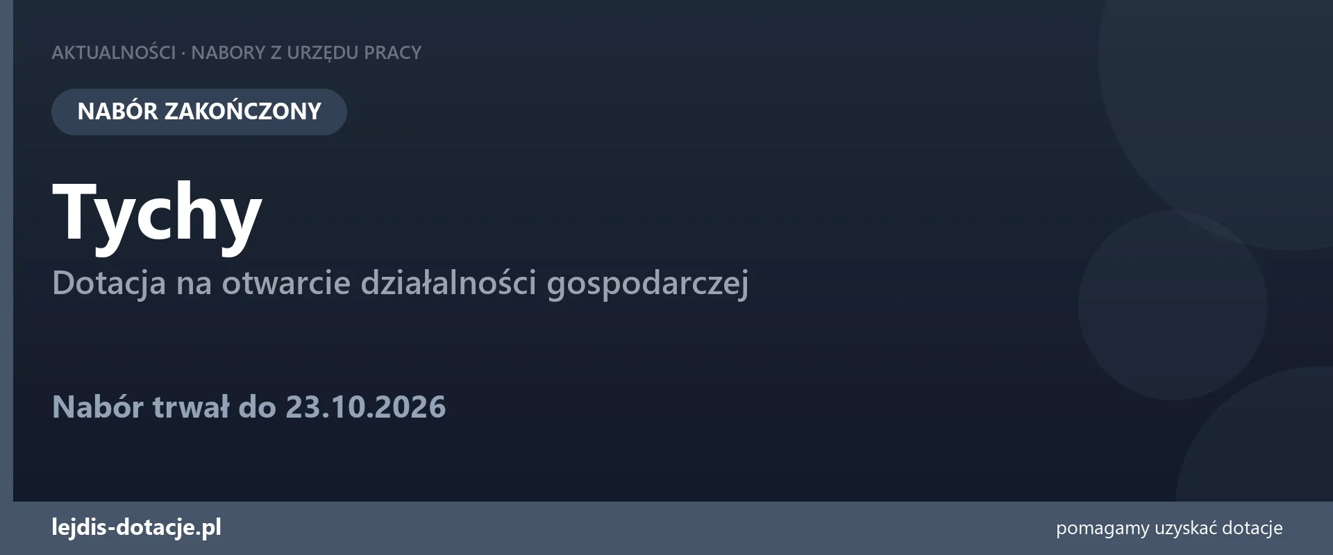 PUP w Tychach: nabór na dotację już zakończony (23 października 2026)