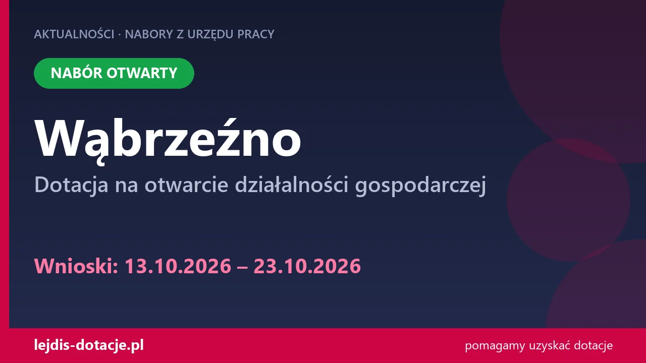 PUP Wąbrzeźno przyjmuje wnioski — dotacja na otwarcie działalności gospodarczej (13 października 2026)