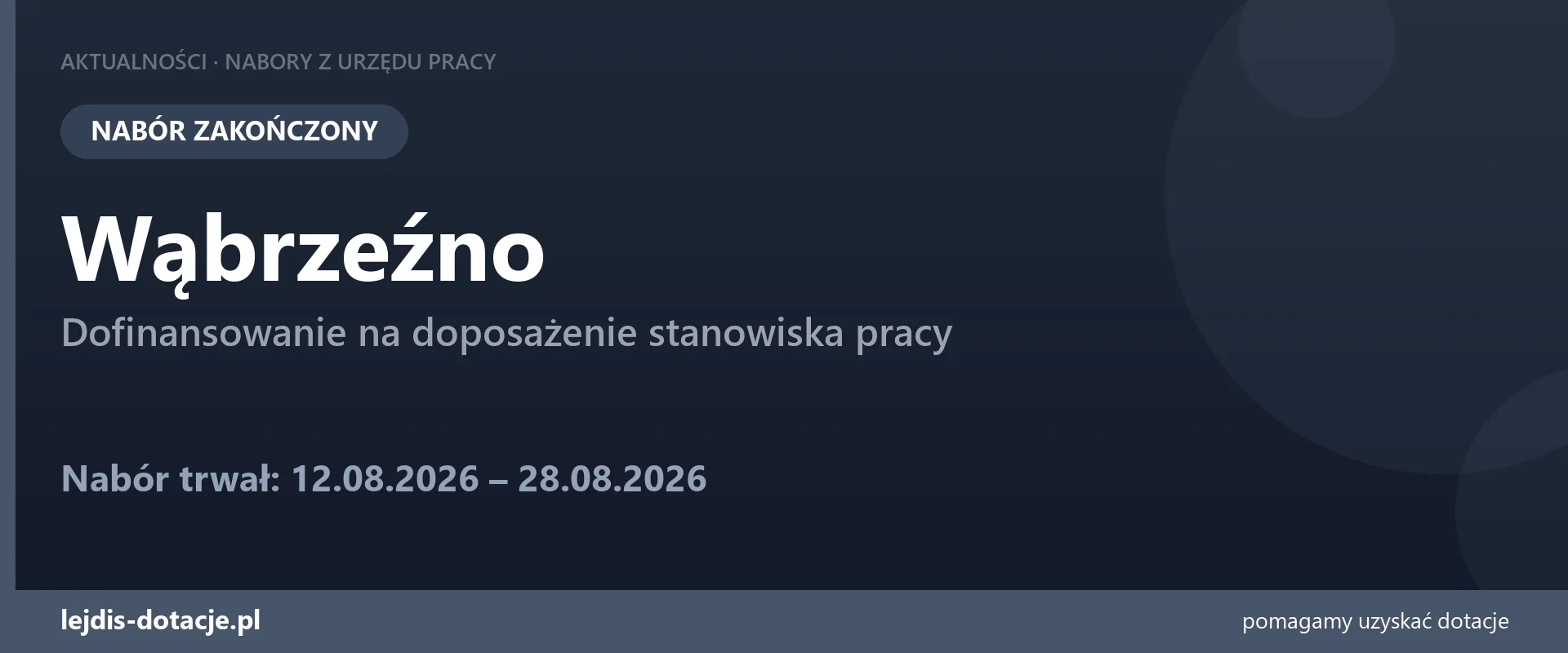 PUP Wąbrzeźno zakończył nabór — dofinansowanie na doposażenie stanowiska pracy (28 sierpnia 2026)