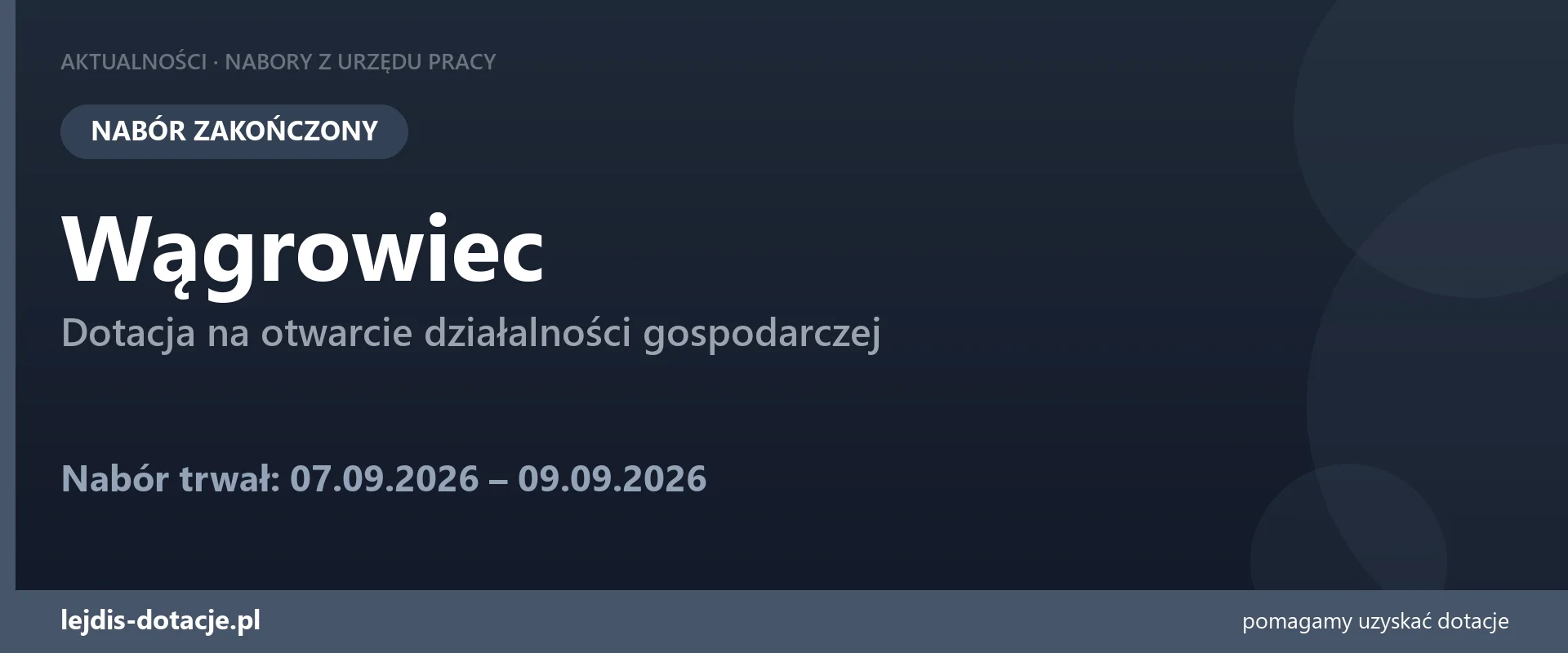PUP Wągrowiec zakończył nabór — dotacja na otwarcie działalności gospodarczej (9 września 2026)