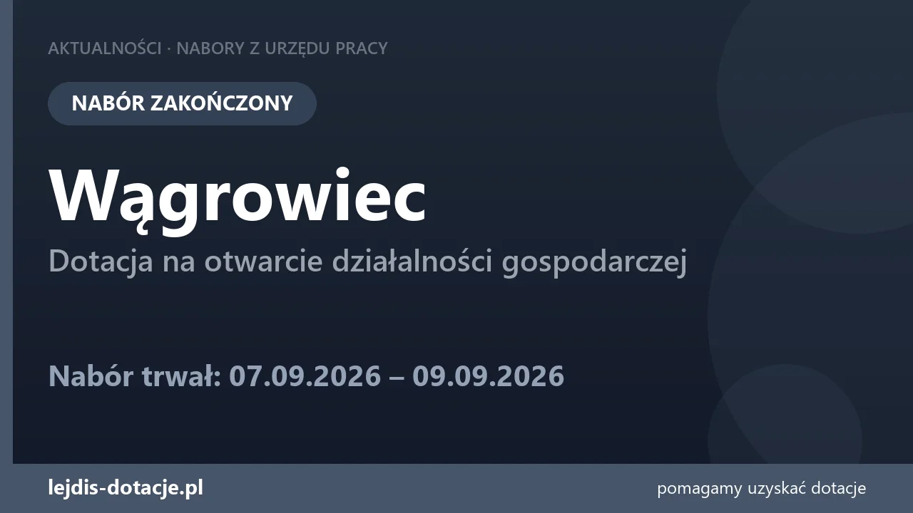 PUP Wągrowiec zakończył nabór — dotacja na otwarcie działalności gospodarczej (9 września 2026)
