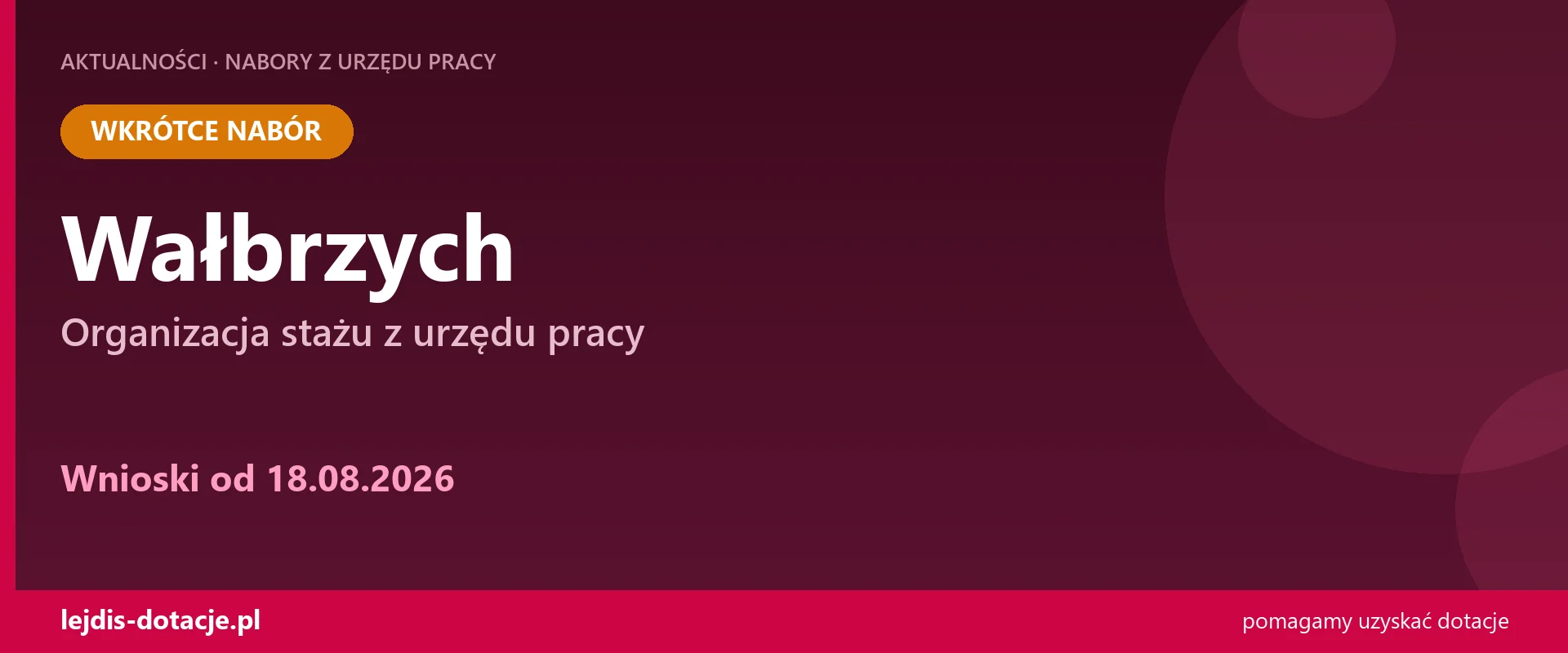 PUP Wałbrzych ogłasza nabór — organizacja stażu z urzędu pracy (18 sierpnia 2026)